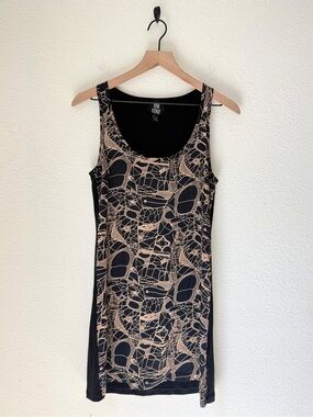 Vintage Vena Cava Silk Tencel Black & Gold Abstract print minidress - S - EUC